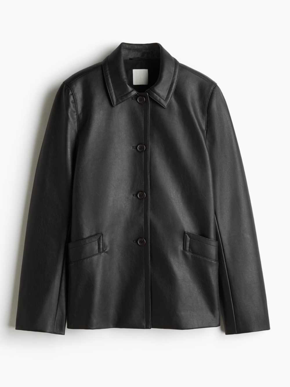 H&M Black Button-Front Leather Jacket